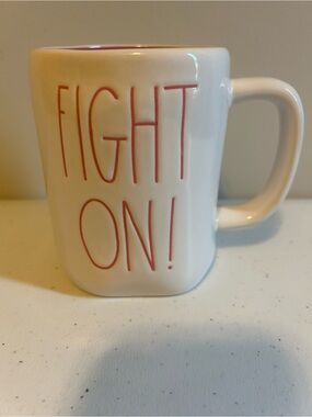 Rae Dunn Ceramic 'Fight On!' Mug with Pink Lettering and Pink interior